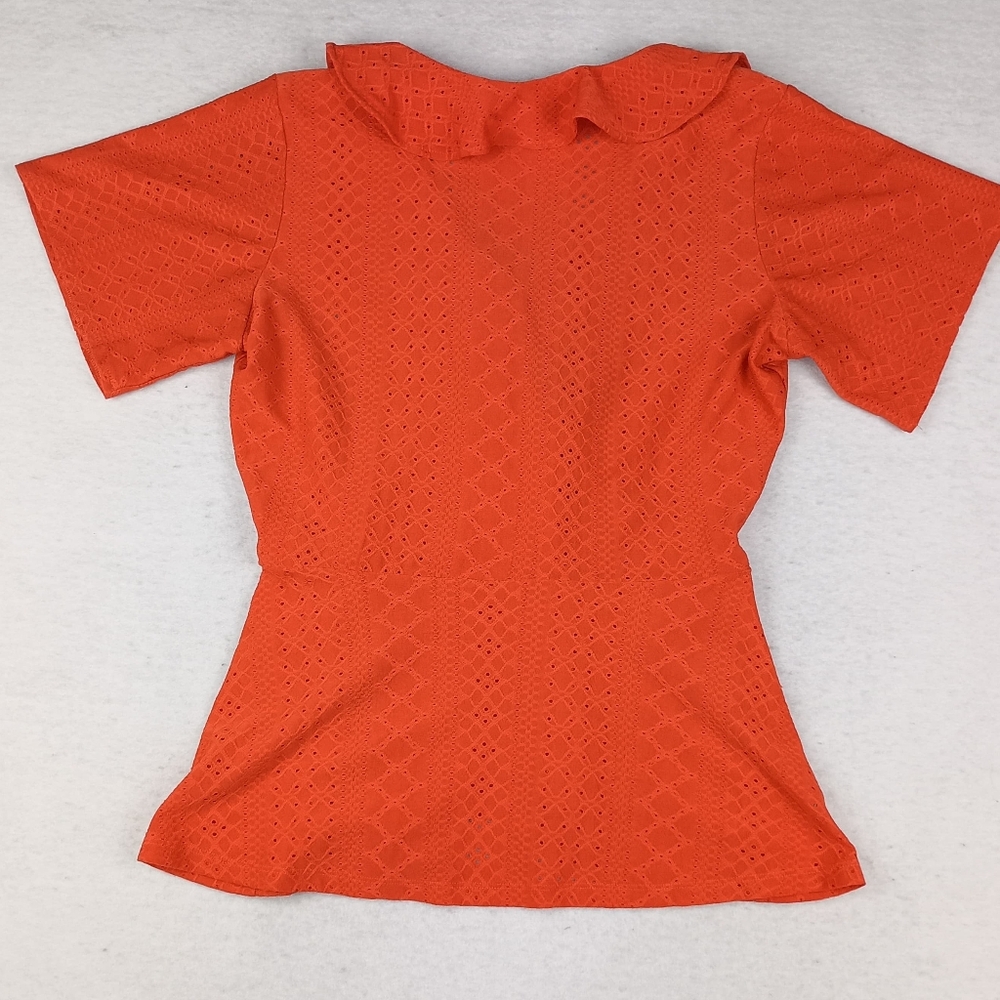 Michael Kors Eyelet Ruffle Blouse In Tangerine Size Small - Picture 4 of 4